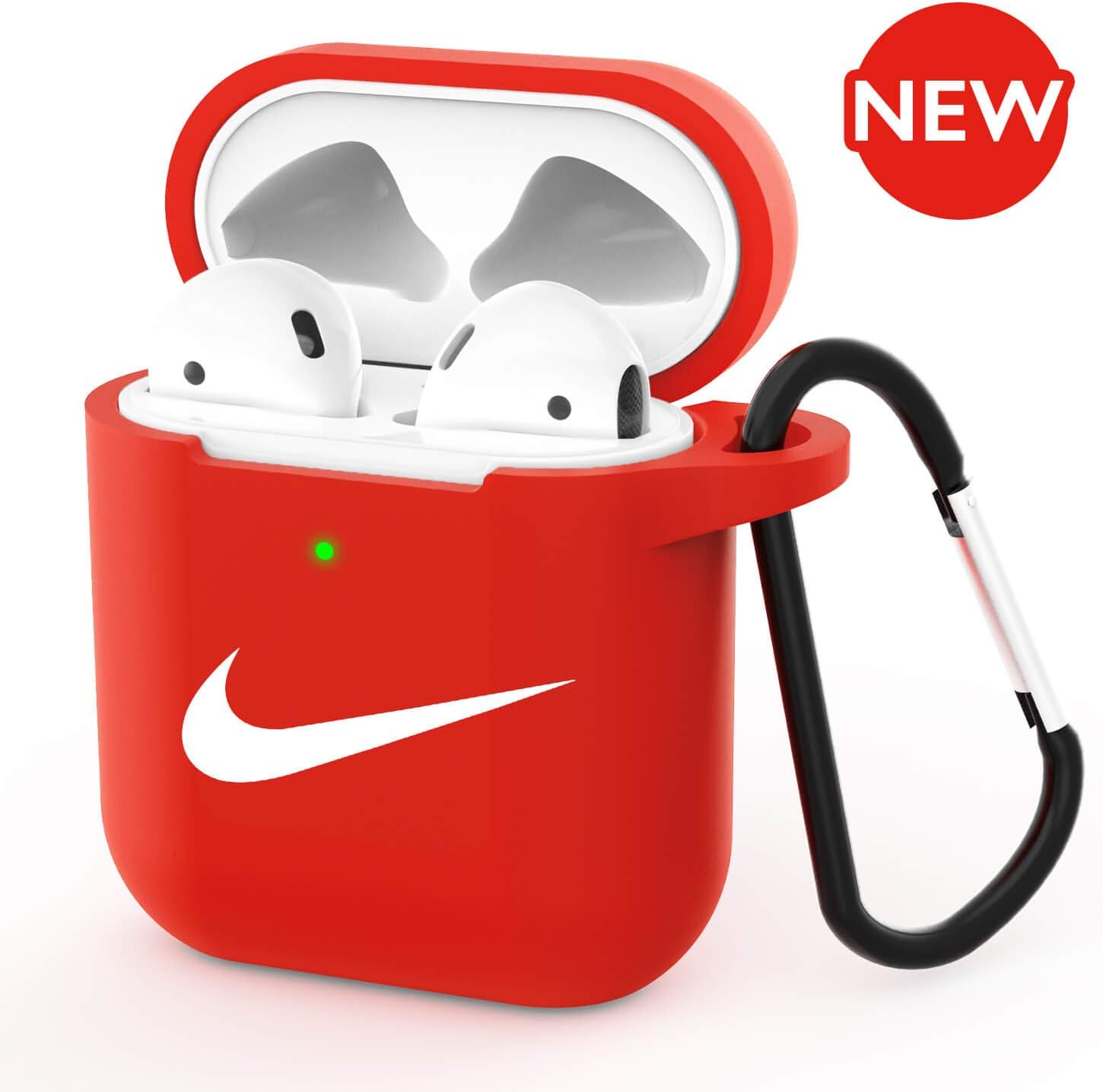 Airpods Case - AirPods Case Cover Silicone Skin & Protective Airpods Accessories for Apple Airpods 2 & 1 Charging Case Red (Front LED Visible)
