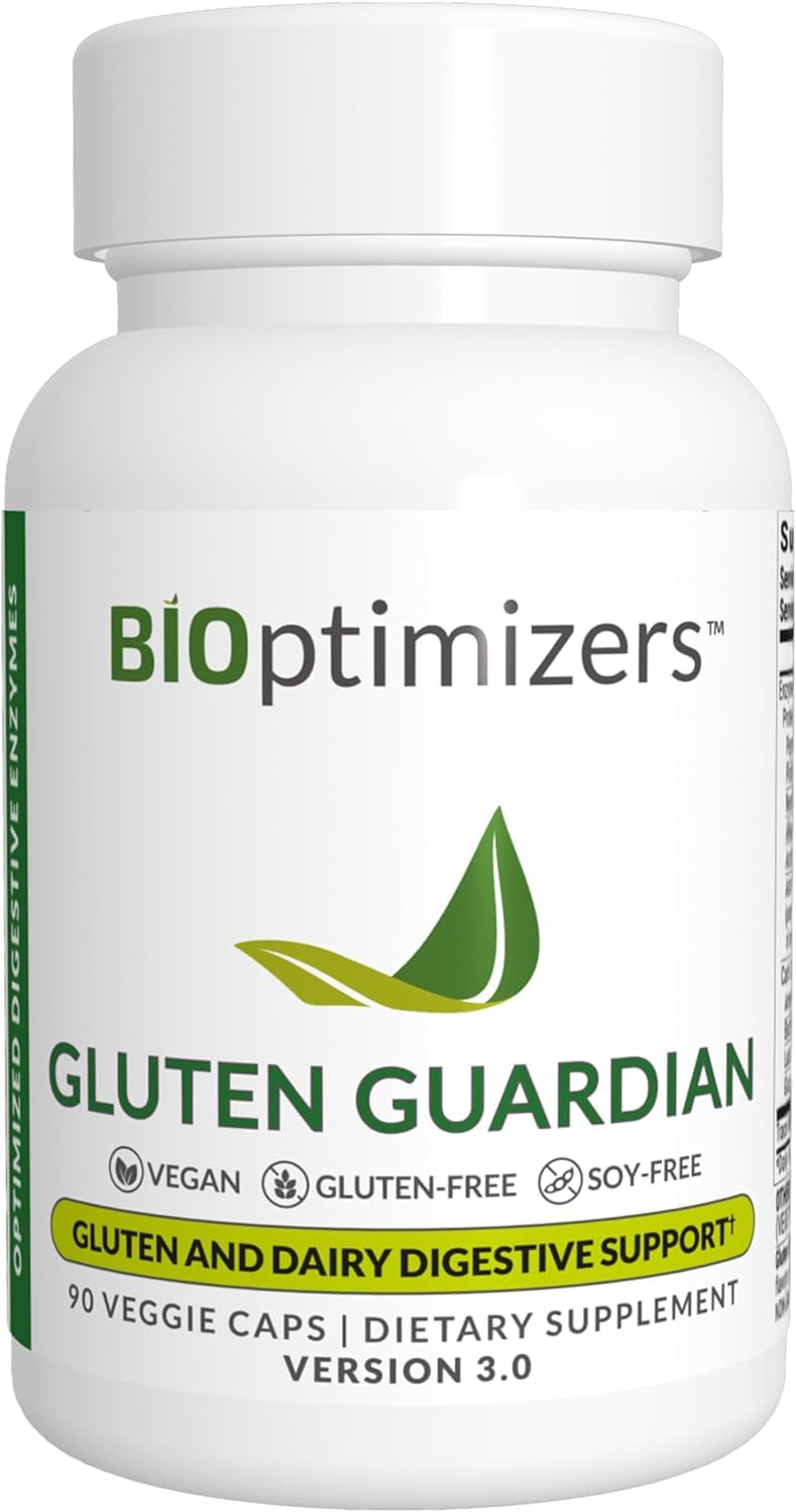 BiOptimizers Gluten Guardian 3.0 | Enzyme Supplement for Gluten Digestion | Contains DPP-IV to Digest Wheat, Barley & Other Cereal Grains | Helps Prevent Bloating, Gas & Indigestion | 90 Capsules