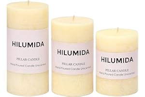 HILUMIDA Ivory Pillar Candles Set of 3 - Hand-Poured Unscented Candles,Smokeless Dripless Candles for Dinner Table and Home, Set of 3 in Different Sizes (3"x4", 3"x5", 3"x6")
