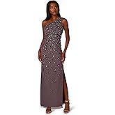 Adrianna Papell Womens One Shoulder Bead Long Dress