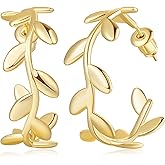 Cossa 14K Gold Hoop Earrings Gold Earrings for Women Olive Branch-Shaped Women’s Hoop Earring Leaf Earring for women Nature-Inspired Jewelry Presents 28mm