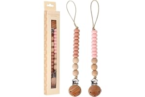 AULEGE 2 Pack Pacifier Holder Clips for Binky & Teether, Silicone Baby Pacifier Clip for Baby Girls(Muted, Pink)