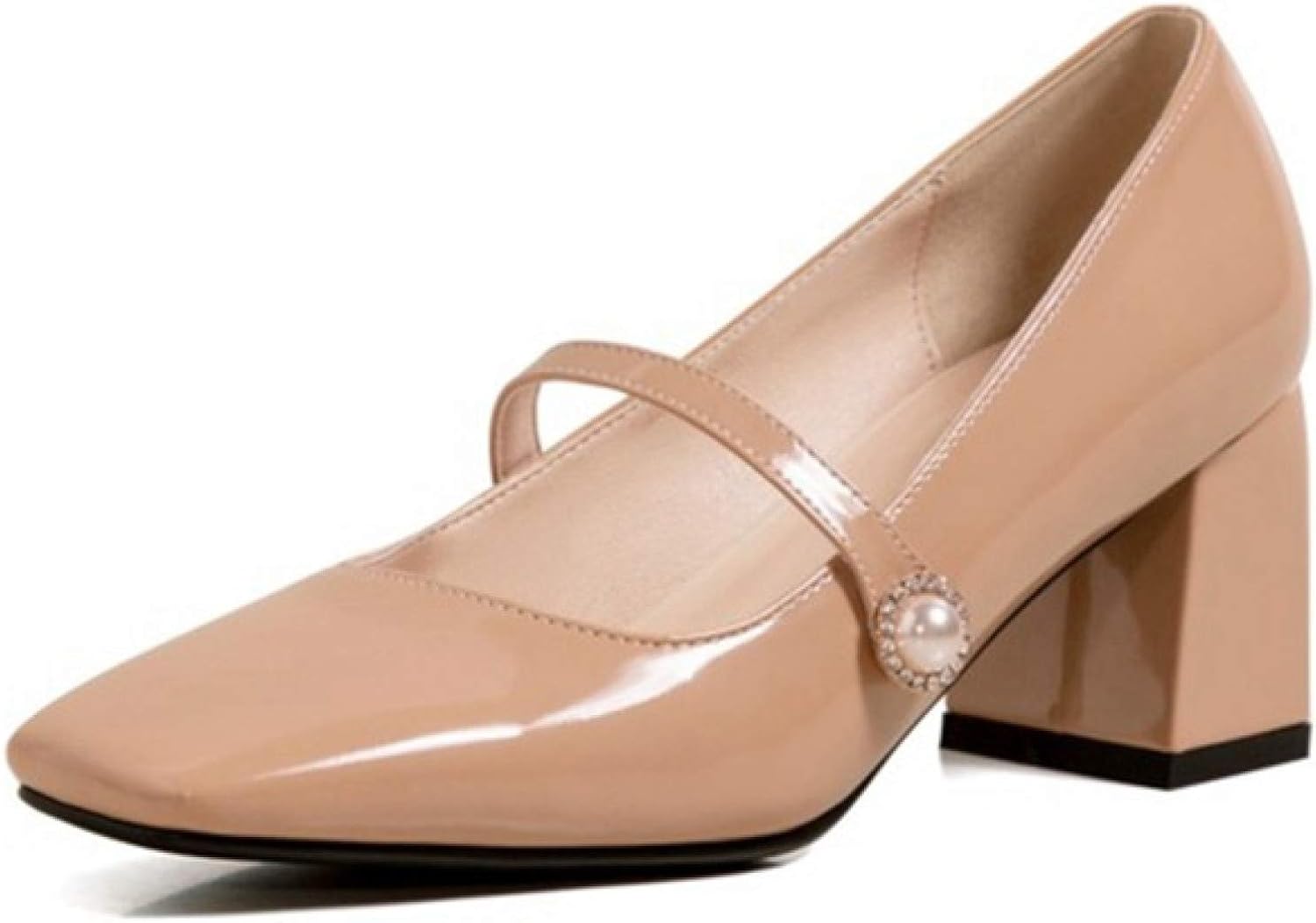 Amazon.com | Womenâs Pumps Soft Square Toe Block Heel Mary Jane Formal Buckle Strap Faux Leather 