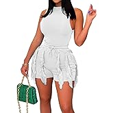 EDITCOZY Women Fringe Shorts 2 Piece Pants Sets Outfits Sexy Tank Crop Tops Tassel Romper Party Club Night
