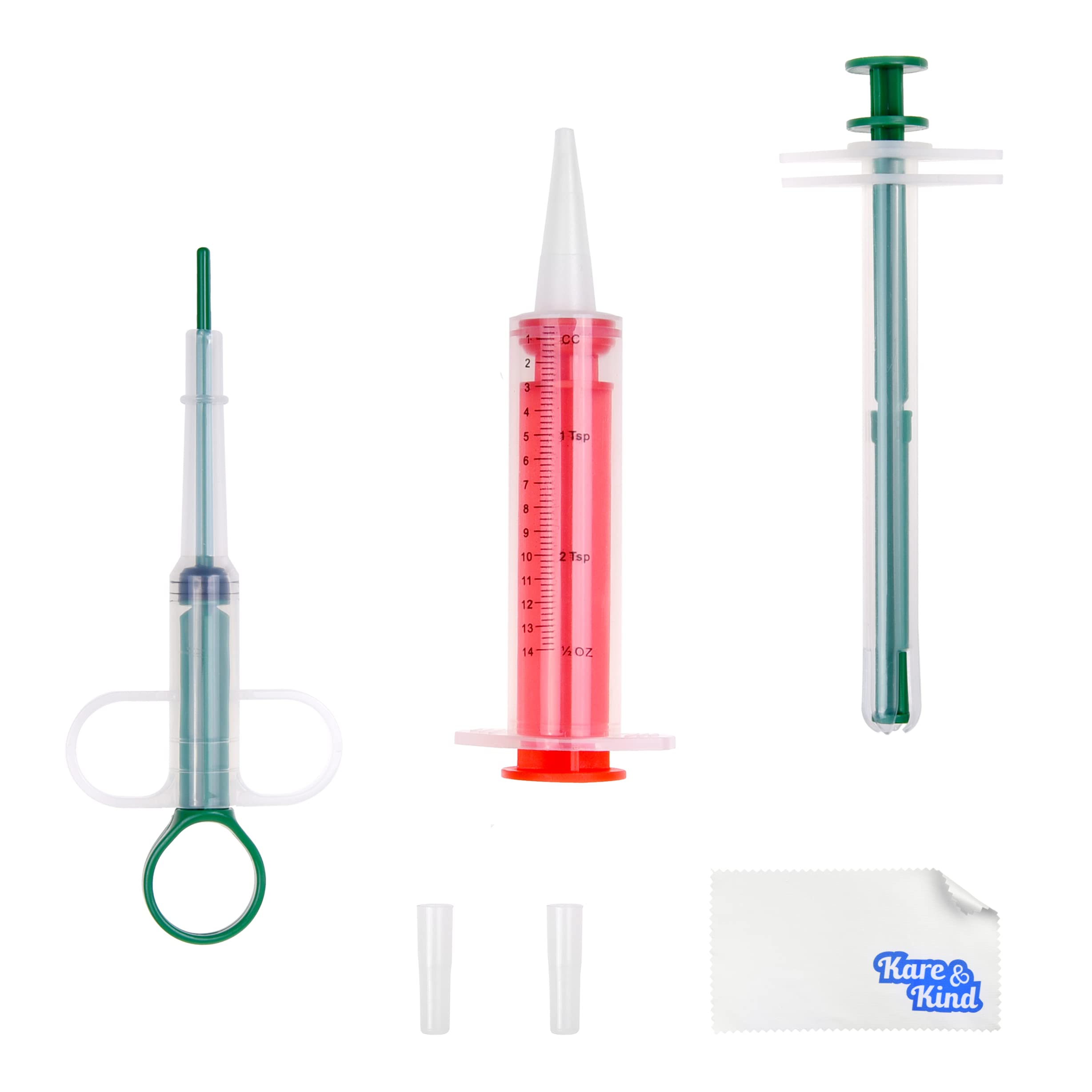 Kare & Kind 3x Pet Pill Feeder - Medicine Dispenser Tool - Syringe Popper for Tablet, Pill, Capsules - Use for Water, Milk Formula, Powder - Ideal for Kittens, Puppies, Dogs, Cats, Newborn Animals