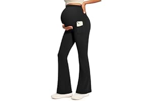 IUGA Soft Maternity Yoga Pants Flare Maternity Leggings for Women with Pockets Maternity Pants for Work Over The Belly