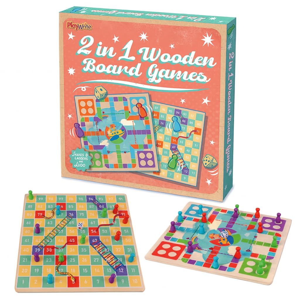 Playwrite 2 in 1 Wooden kids Games | Snakes and Ladders/Ludo Board Game, Travel Games for Kids