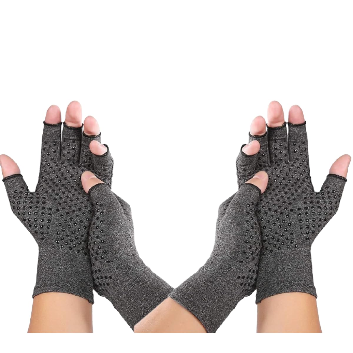 Jesata 2 Pairs Fingerless Compression Arthritis Gloves for Men & Women | Pressure Gloves with Silicone Dots for Support & Warmth | Relief Pain, Rheumatoid, Arthritis, Swelling & Tendonitis Pain (M)