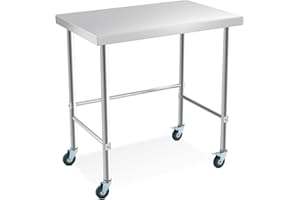 Stainless Steel Prep Work Table 36x24x35 Inch with Open Base & Wheels, Prep Table with Easy-Clean Surface, Mobile Workstation
