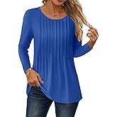 NORACORA Long Sleeve Pleated Tops for Women Dressy Casual Chic Crew Neck Blouses Shirts Loose Fit Trendy Fall Clothes 2025