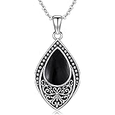PROESS Sterling Silver Moonstone/Turquoise/Onyx/Larimar/Moss Agate Necklace Filigree Teardrop Pendant Necklace Birthday Christmas Jewelry for Women