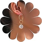 Erimberate Bohemian Interlocking Circle Dangle Earrings Gold Pearl Drop Earrings Geometric Hoop Stud Earrings Large Cable Chain Earrings Jewelry for Women