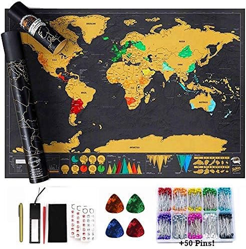 Scratch Off Map Of The World | Best Gift For Travelers | Includes Scratching Tools & 50+ Multi-Colored Pins | Vibrant Colors, Accurate Map Details | Gift-Ready Poster In Tube Packaging | 32 x 23