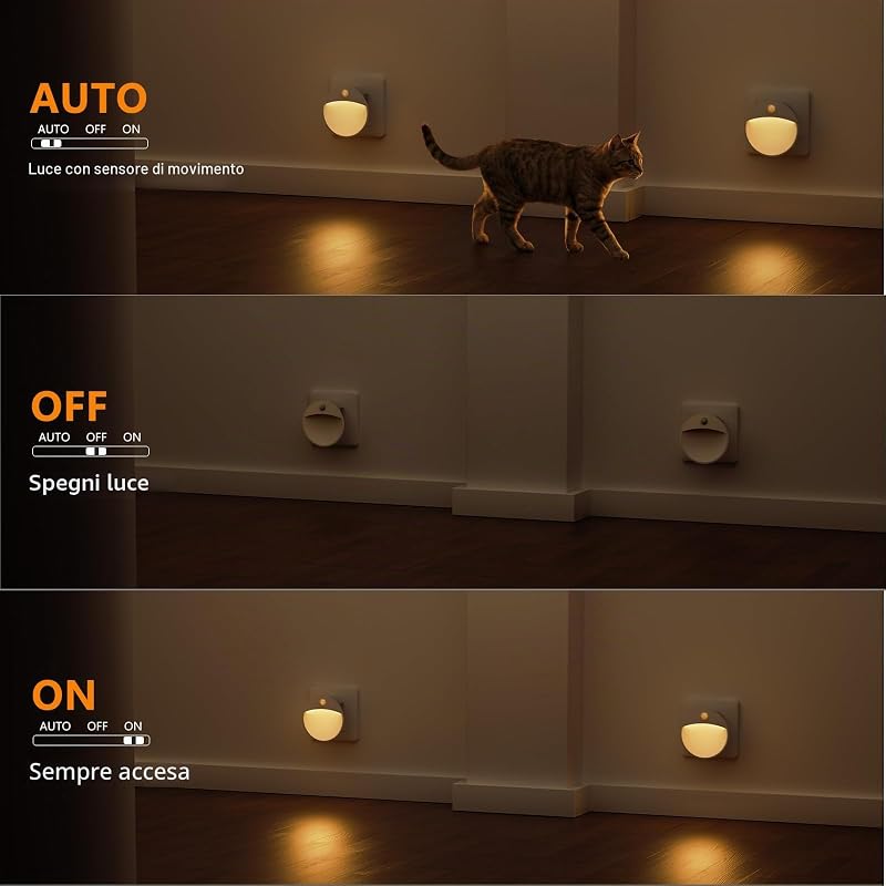 Luce Notturna Bambini, 2 Pezzi 3 Modalità Luce Notturna da Presa