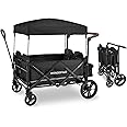 WONDERFOLD X4 Push & Pull Stroller Wagon (4 Seater) - Collapsible Wagon Stroller with Seats with 5-Point Harnesses, Adjustable Push Handle, and Sun Canopy, Black