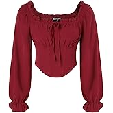 Scarlet Darkness Vintage Corset Tops for Women Renaissance Blouse Off Shoulder Long Sleeve Top