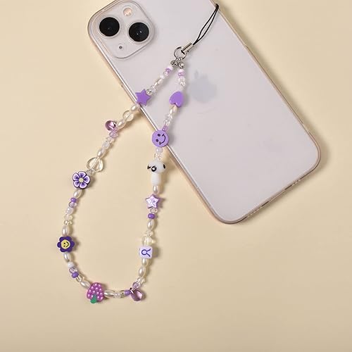 AULSIEY Beaded Phone Charms Strap Purple Phone Charm Chain Cute