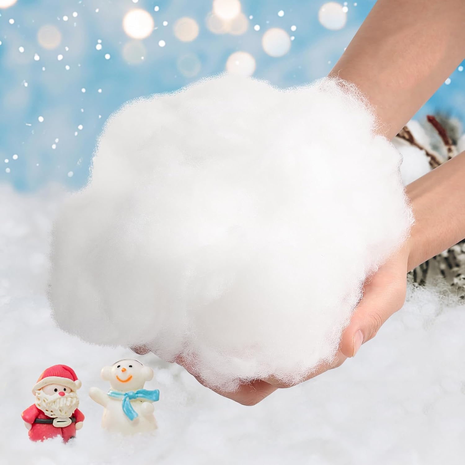 Artificial Snow - Biggun 8 Bags Christmas Fake Snow Decoration - Total 20oz Artificial Snow Blanket Indoor Xmas Fake Snow Decor Fluffy Faux Snow Fiber Cotton Snow Fluff for Winter Christmas Village Tree Decorating