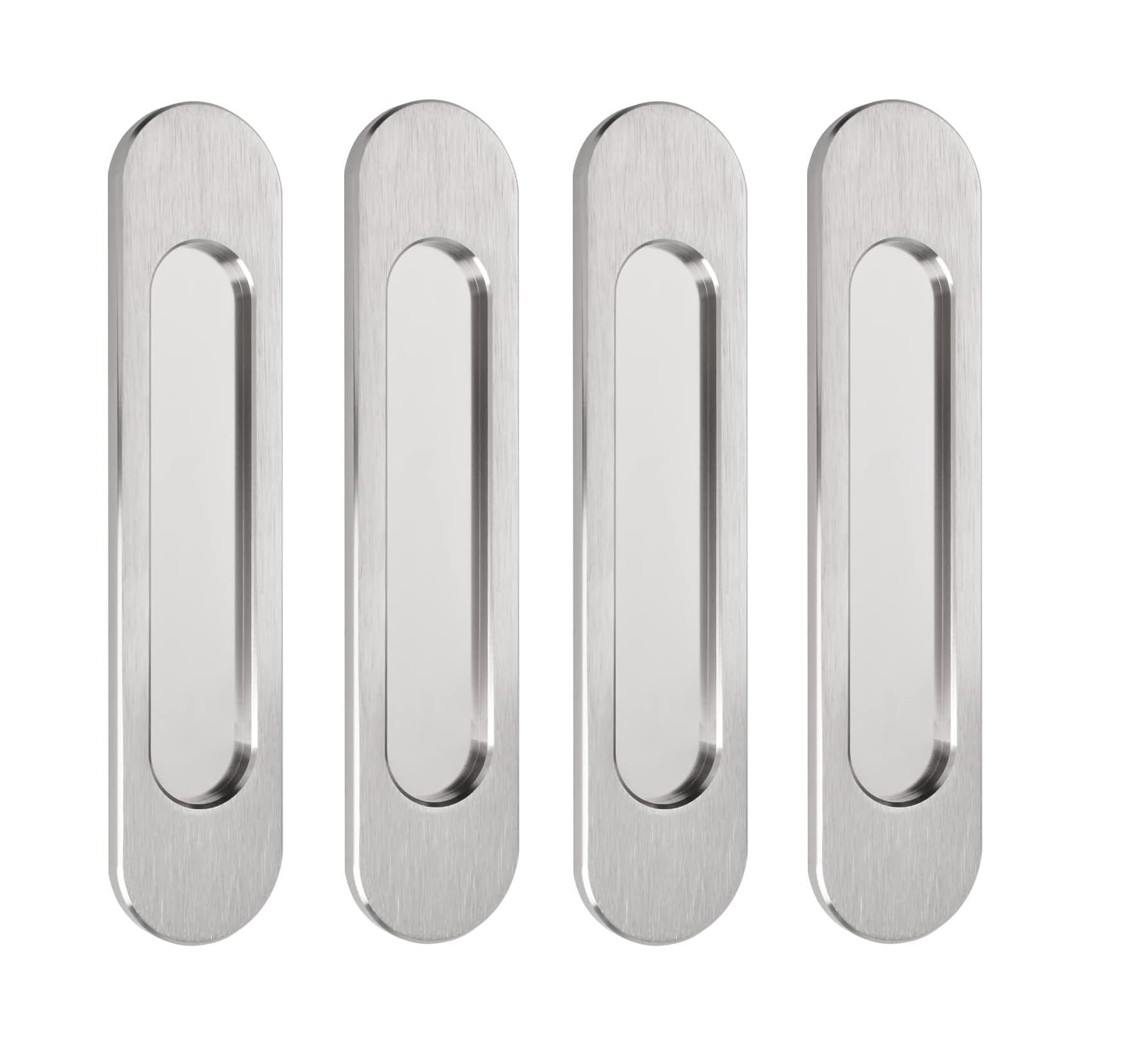 Guidre 4 Pack Sliding Door Handle 3.93" Self-Stick Oval Sliding Door Pulls,Self Stick No-Drill Handle,Silver Stainless Steel Cabinet Drawer Knob for Kitchen Cupboard Wardrobe Dresser Barn Door Closet