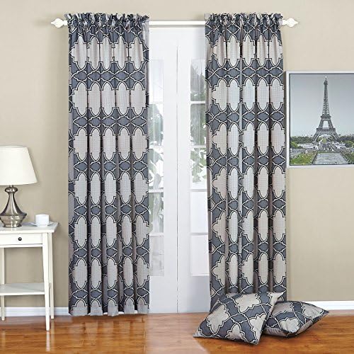Serenta Dobson Printed Curtain and Pillow Set, 70" x 96", Steel Gray