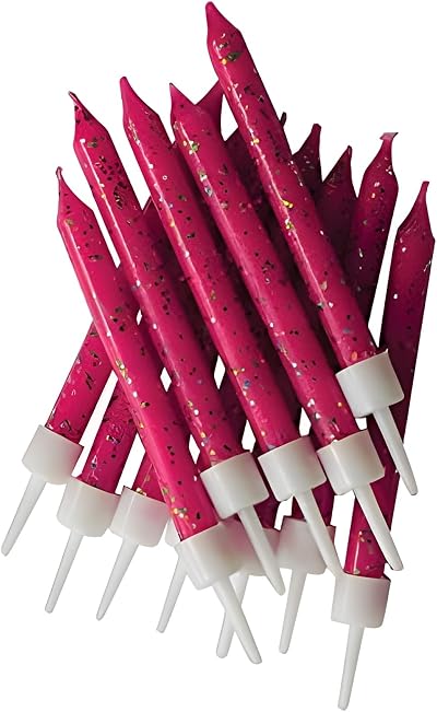 Anniversary House Fuchsia Glitter Candles 12 With Holders 7.5cm