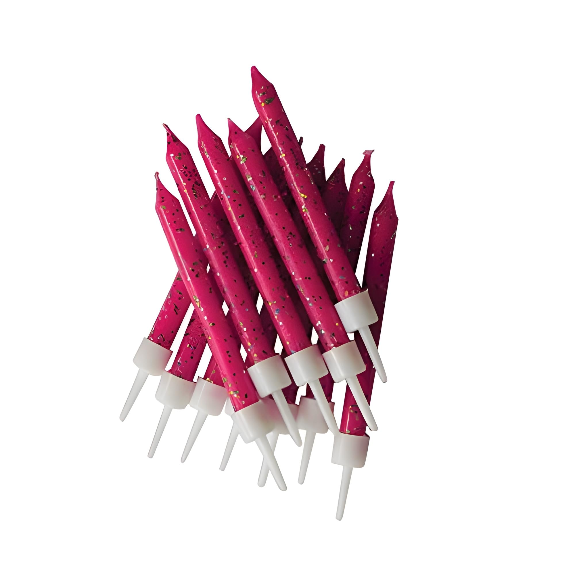 Anniversary House Fuchsia Glitter Birthday Candles Set of 12 - with Holders 7.5cm - Premium Cake Toppers for Birthday Decorations, Anniversary & Celebration - Elegant Birthday Candle Pack