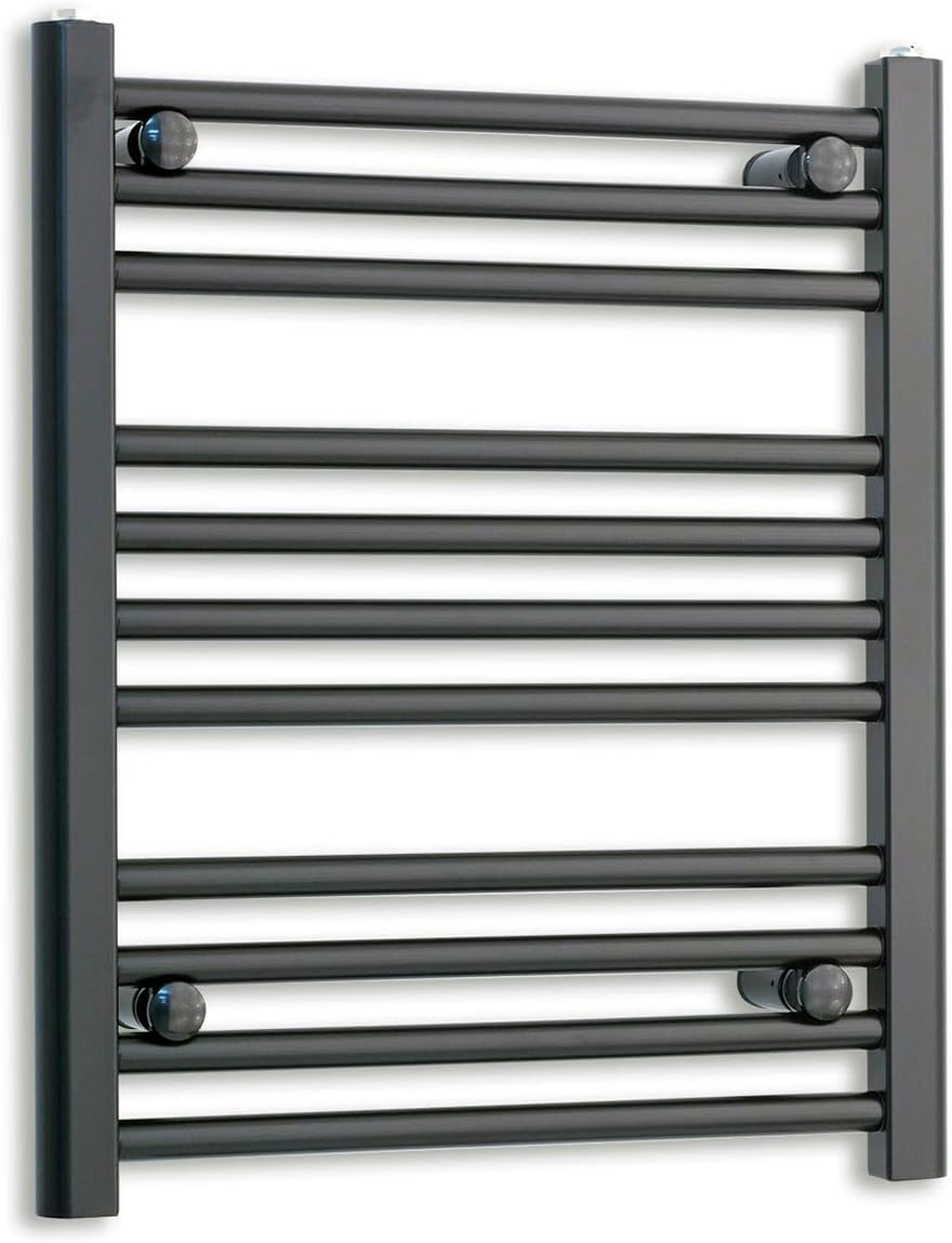 350mm Wide Black Heated Towel Rail Straight Flat Bathroom Warmer Radiator Rack Central Heating Turkish Zone (350mm x 600mm)