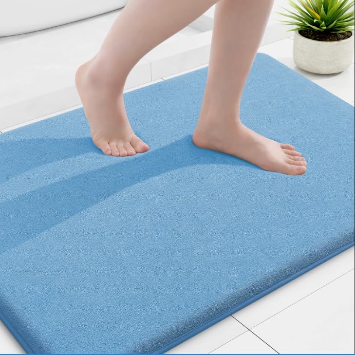 Smiry Memory Foam Bath Mat 36x24, Extra Soft and Absorbent Bathroom Mats, Non Slip Washable Carpet for Floor, Shower and Tub, Blue