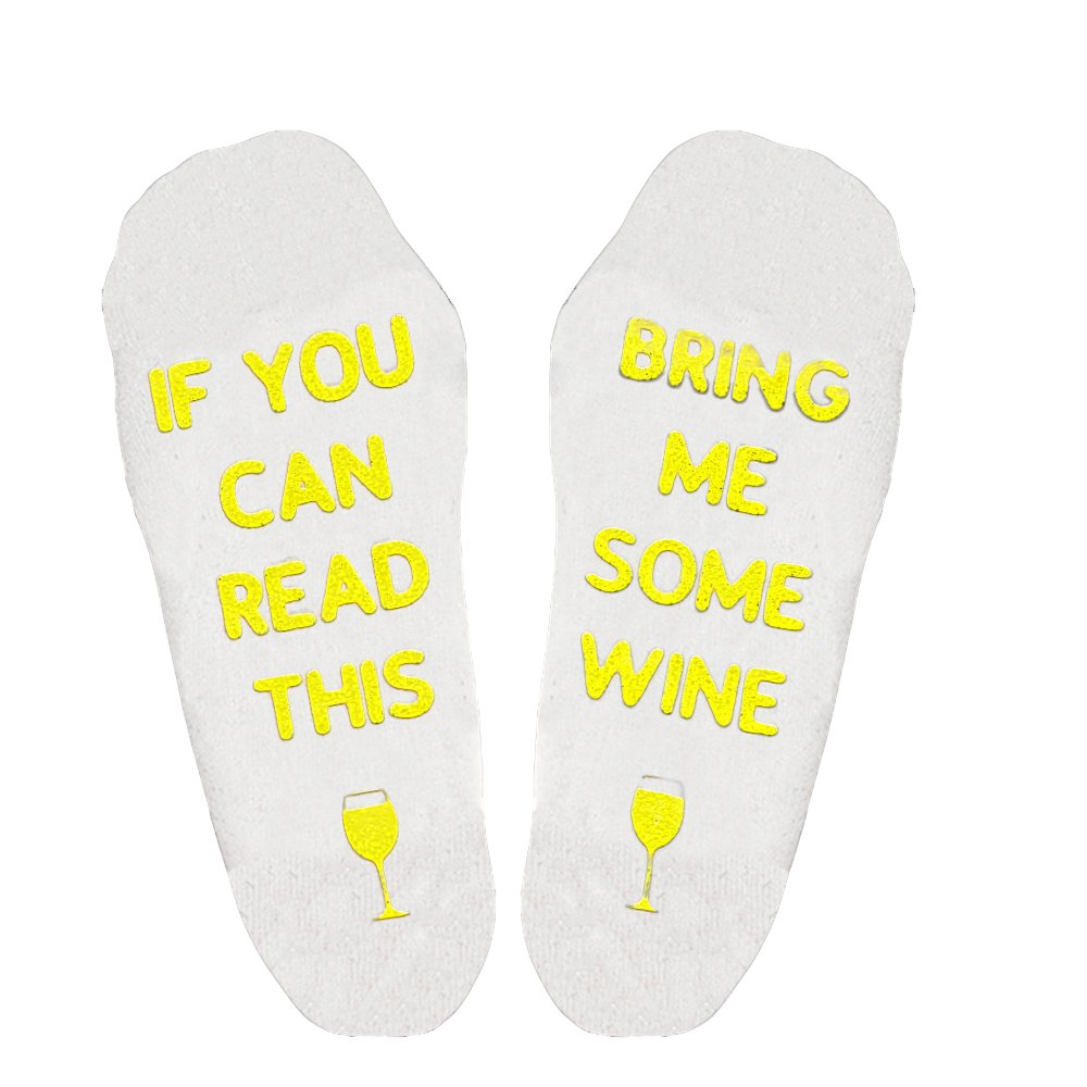 If You Can Read This Bring Me Some Wine Novelty Cotton Socks 2 Pairs Gift Idea for Wine Lovers, Birthdays, White Elephant, Wife, Husband or Best Friend Wine Socks
