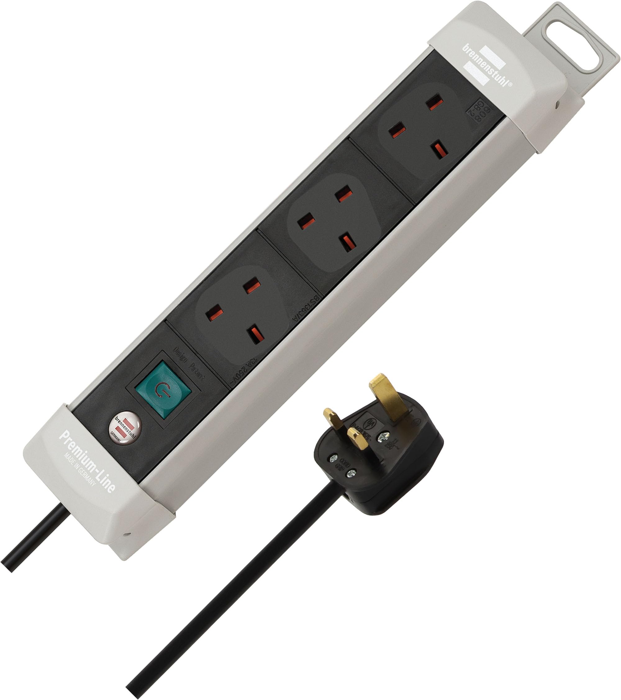Brennenstuhl Premium-Line Extension Socket 3-Way Light Grey/Black 3m H05VV-F 3G1.5 with Switch - SASO *GB*