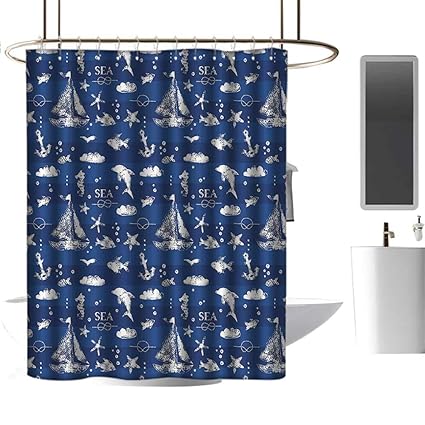 Amazon Com Navy Blue Decor Sailboat Over Vertical Stripe Pattern