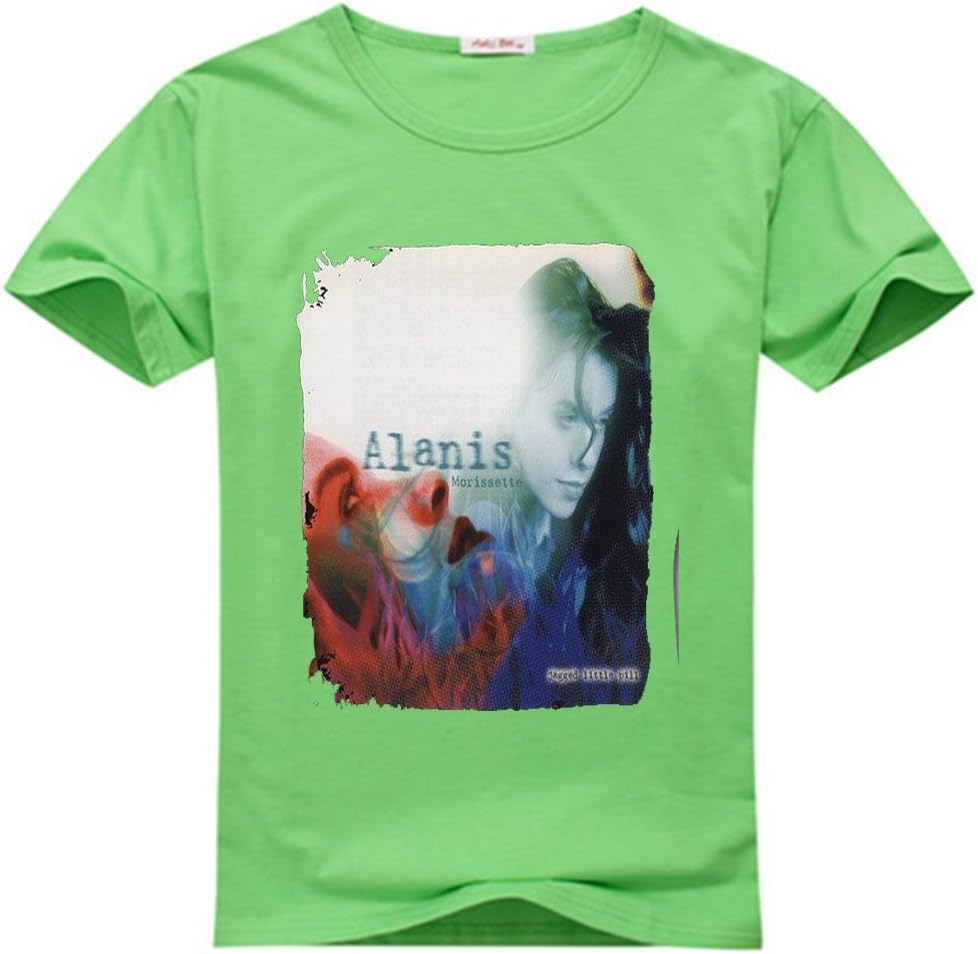 YufangGao Mens T-shirts Cool Alanis Morissette Jagged Little Pill Pattern Cartoon Green Size XL