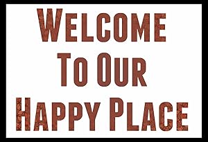 Wooden Sign Welcome To Our Happy Place Pattern Unique Colorful Quote Office Home Decor Country Rustic wood Sign minimalist black and white Clean classic Wall Art