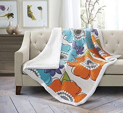 Quilted Sherpa Throw Blanket by Virah Bella - 50" x 60" Debra Valencia Donatella Tropical Flower Lightweight Throw Quilt Great for Loungers & Extra Bedding - Beautiful Contemporary-Themed Blanket