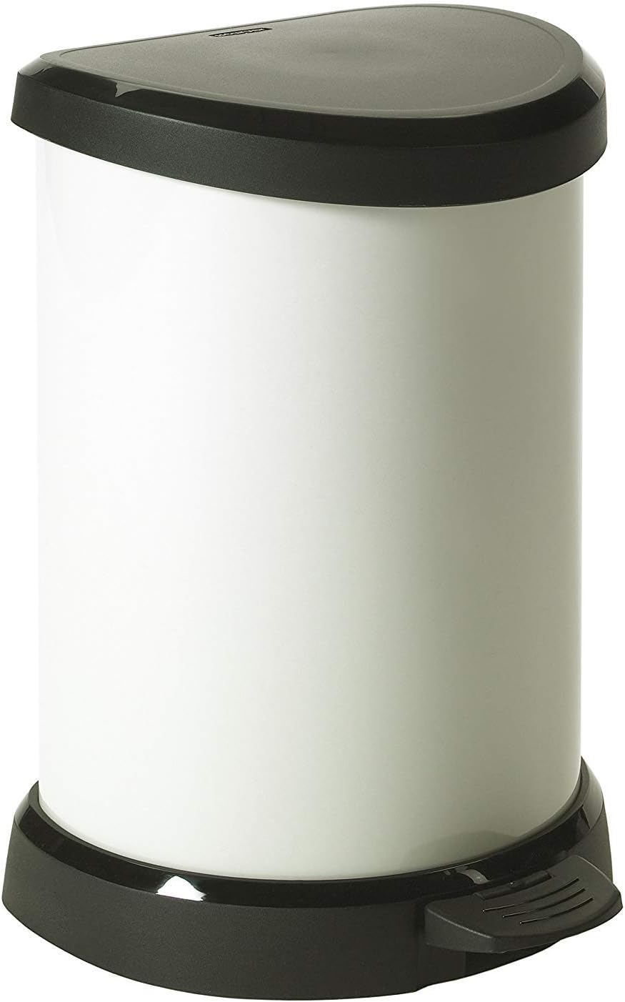 Curver Metal Effect Plastic Pedal Touch Deco Bin, Ivory, 20 Litre