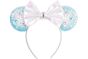 Bianbaistar Snow Princess Headband - White Ice Ears Mouse Headband for Women, Sparkle Sequins, Trip Accessory
