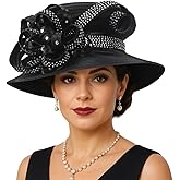 PGTEN Women Satin Dress Church Derby Hats w/Rhinestones - Elegant Headwear for Special Occasions