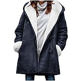 Women's Winter Faux Suede Jacket Plus Size Sherpa Fleece Lined Parka Casual Soft Button Down Outwear Coat With Pocket