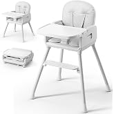 Obee Odee 3-in-1 Portable Baby High Chair for Babies and Toddlers (Grey) | Foldable High Chair for Toddlers with Adjustable Legs &amp; Easy Clean Tray, Travel HighChairs for Indoor and Outdoor Use