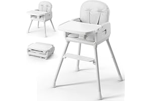Obee Odee 3-in-1 Portable Baby High Chair for Babies and Toddlers, Convertible Easy Clean Infant Foldable Highchair with Adjustable Legs & Dishwasher Safe Tray, Grey