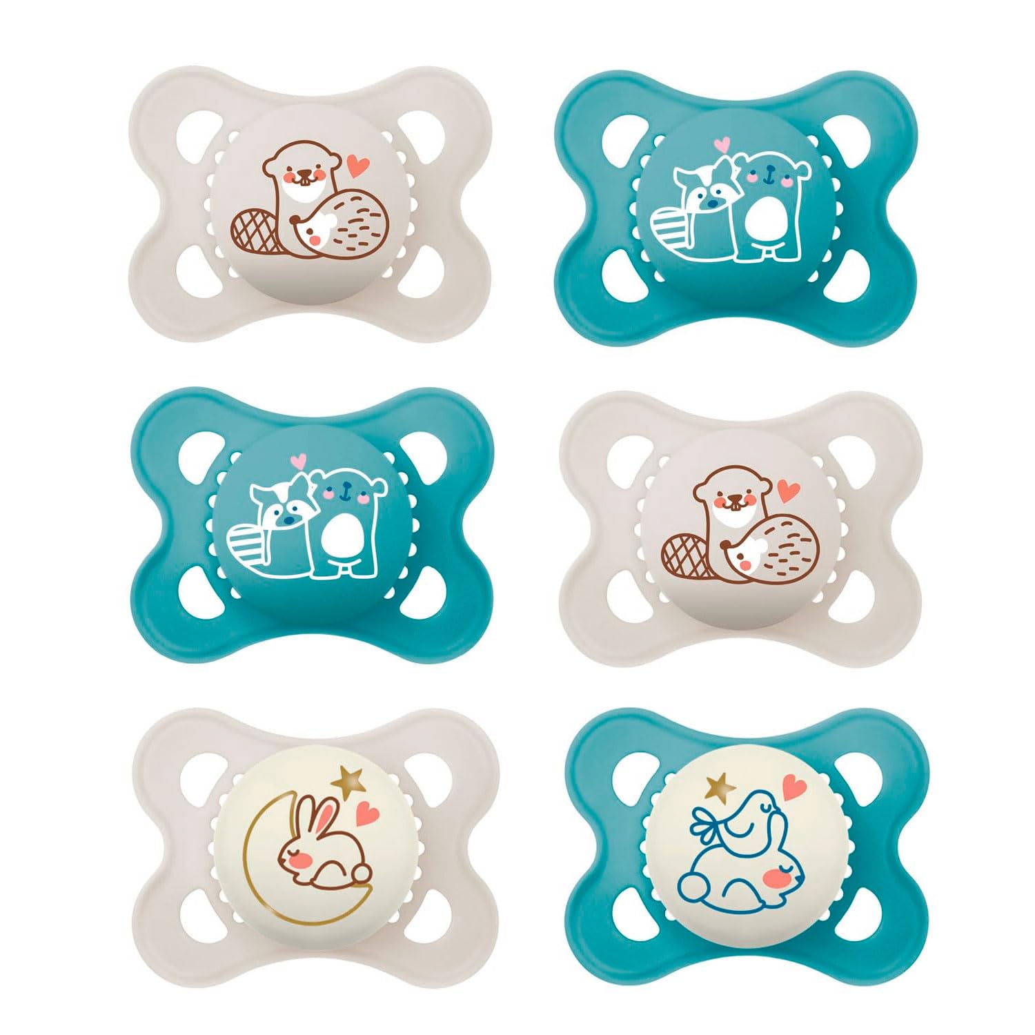 MAM Original Day & Night Silicone Dummies Set of 6, 0-6 Months, Tooth-Friendly, Includes 3 Sterilising Transport Boxes, from Birth 0 m, Plain