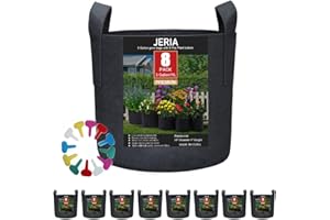 JERIA 8-Pack 3 Gallon Grow Bags, Aeration Fabric Pots with Handles, Heavy Duty Thickened Nonwoven Grow Pots with 8 Pcs Plant Labels