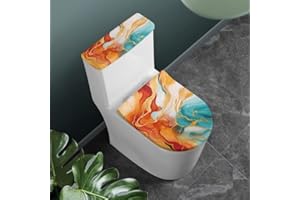 Daulesho Colorful Fluid Painting Toilet Seat Lid Tank Cover Set of 2 Turquoise Yellow Orange Bathroom Soft Toilet Lid Cover Watercolor Marble Fluid Bathroom Decorations