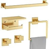 Brushed Gold Towel Bar Set 5 Pieces Bathroom Hardware Accessories Set,Upgraded Toilet Paper Holder with Shelf,Stainless Steel Towel Holder Set for Bathroom,Wall-Mounted 23.6 in