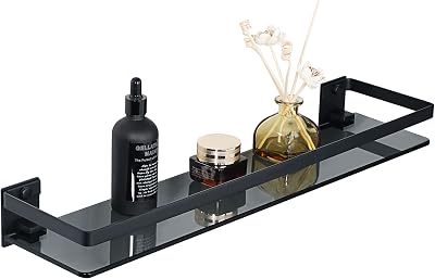 SAYAYO 50 cm Black Tempered Glass Wall Shelf with SUS304 Rail Bath Storage
