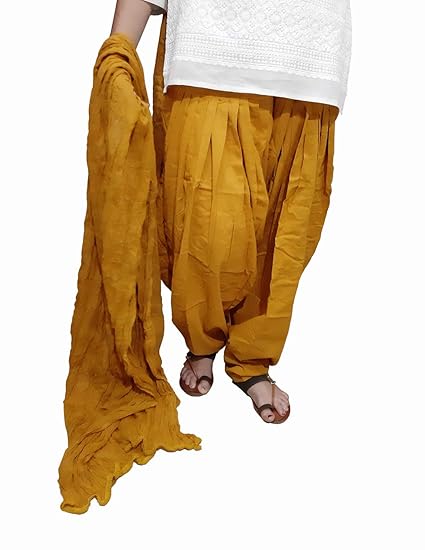 Women's Cotton Full Punjabi Patiala Bottom Salwar with Dupatta Mustard Yellow