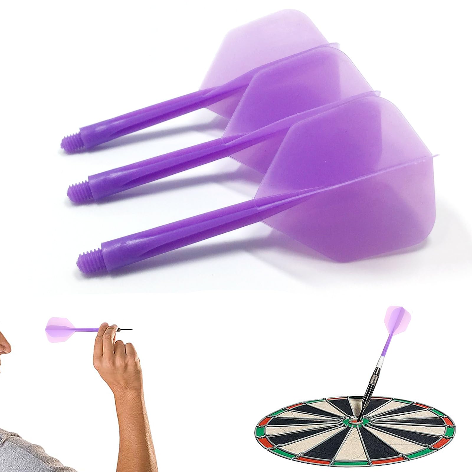 TRHDFW Purple Dart Shaft and Flyer, Integrated Clear Dart Shaft and Flyer Set Standard Flyer Counter Dart Flyer and Shaft 2BA (Set of 3)