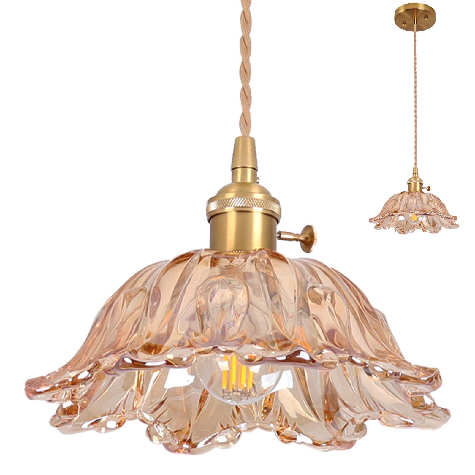 Photo 1 of Loiogohot Glass Pendant Light Vintage Light Fixtures,Amber Pendant Lights Kitchen Island,10.6" Glass Pendant Lights Kitchen Island, Modern Pendant Lighting Fixtures for Bedroom Hotel Dining Room