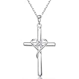 AmorAime 925 Sterling Silver Cross Necklace for