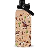 RHONGE Western Cowgirl Water Bottle 32 Oz, Horse Water Bottle For Women, Birthday Christmas Graduation Horse Gifts For Women Men Best Friends, Horse Travel Coffee Insulated Cup